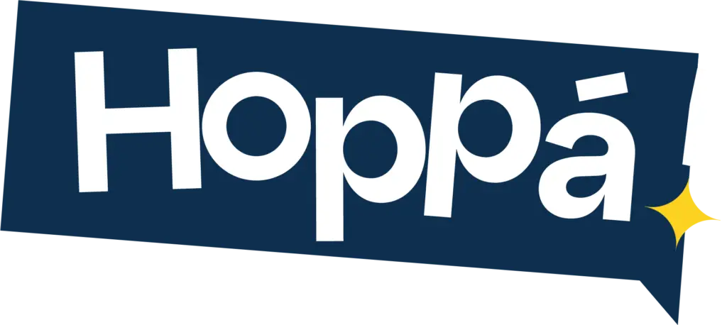 HoppaShow felirat színes buborékos háttérrel